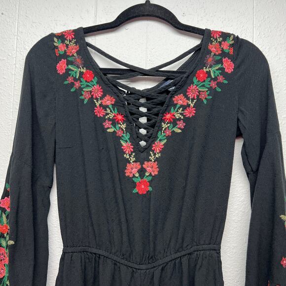 American Eagle Romper Womens Small Embroidered Dark Fairy Boho Festival Romantic - Picture 4 of 13